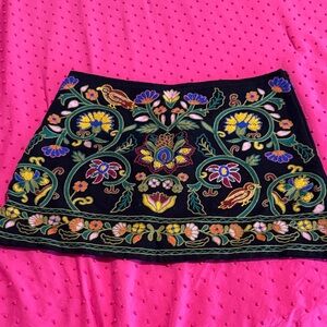 Zara Black Skirt with Colorful Embroidery